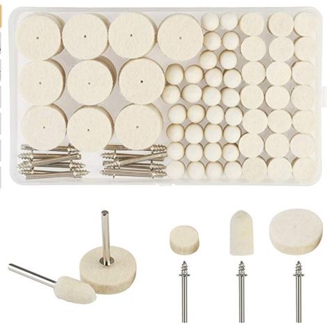 123 PCS Roue de Polissage en Laine, Tampon de Polissa Roue de Polissage avec Tige Métal pour Accessoires Dremel Outils Rotatifs (1/5)