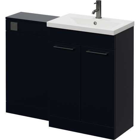 Napoli 390 Deep Blue 1100mm 2 Door Vanity Unit Toilet Suite with Glide Basin - 1100mm - Gunmetal Grey 160mm HandleWithout Kingston Toilet Pan