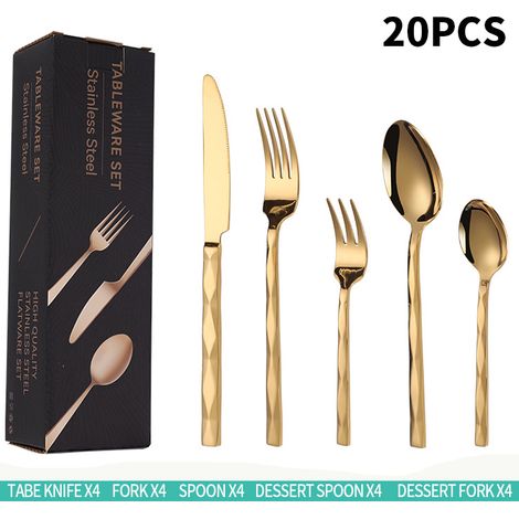 Ménagère 20 pièces en inox finition miroir, service de couverts élégant pour cuisine, mariage, réception et repas de fête (1/5)
