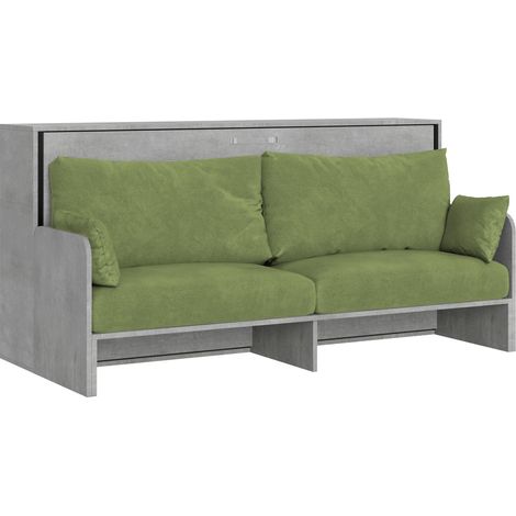 Lit simple escamotable Kando avec canapé en béton, vert
