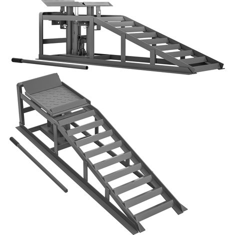 Set de 2 rampes d'accès réglables en hauteur avec cric hydraulique pour voiture, charge jusqu'à 2000 kg, gris (1/5)