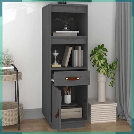 820154 Buffet haut Gris 34x40x108,5 cm Bois massif de pin (1/5)