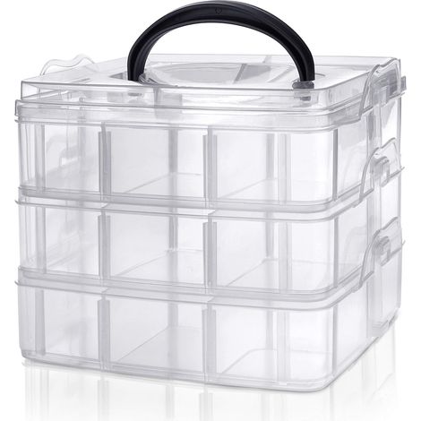 3-Tier Clear Plastic Storage Box with Removable and Stackable Compartments for Accessories, Hair, Beads (1/5)