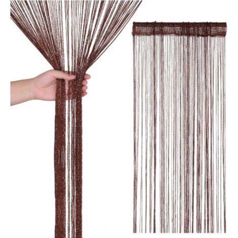 Rideau de porte à pompons, rideau de séparation de porte et de fenêtre, adapté à la décoration de la maison (100 x 200 cm), couleur café (1/4)