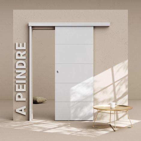 Porte Coulissante avec Rail - Prépeinte Ligne 83 cm - Avec butée