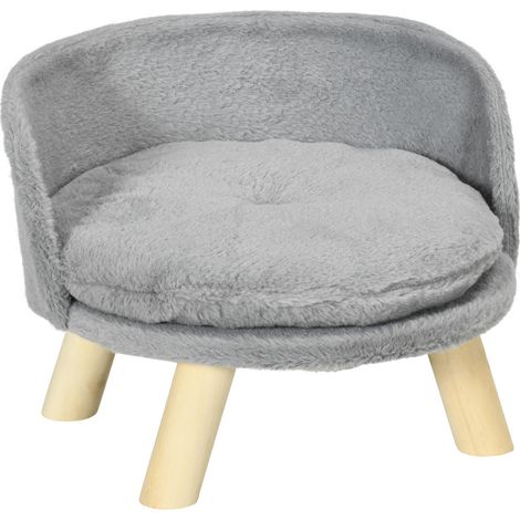 Canapé lit panier pour chien design scandinave coussin moelleux amovible pieds en bois Ø 40,5 x 33H cm gris
