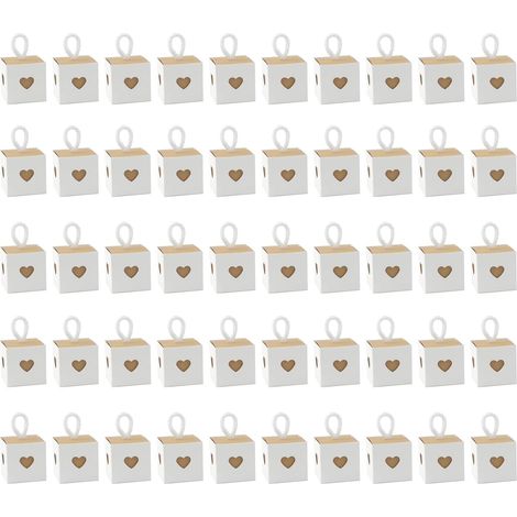 Lot de 50 petites boîtes cadeaux blanches en papier kraft en forme de cœur pour cadeaux d'invités de mariage pour anniversaires, mariages, Noël (1/5)