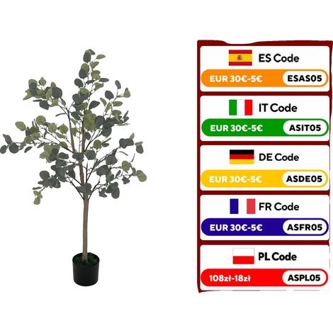 Planta de eucalipto artificial, diseño realista, no requiere mantenimiento, L (1/5)
