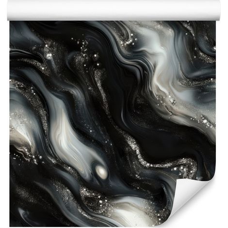 Papier peint noir encre et graphite pour salon et chambre 50x1000 cm (1/5)