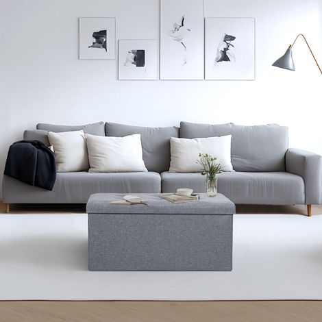 Randaco Sitzhocker sitzbank Grau faltbar mit Stauraum, Aufbewahrungsbox, Deckel abnehmbar 76x38x38cm