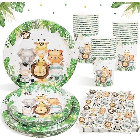 Assiette Jungle pour Vaisselle Serviettes Gobelets pour Decoration Garçons Filles, Deco Baby Shower (1/5)