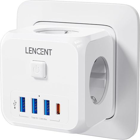Seau prise USB 7 en 1, prise Ladron 4000 W Triple prise murale avec prises CA, USB-A, type C et interrupteur, chargeur mural pour bureau, cuisine et chambre (1/5)