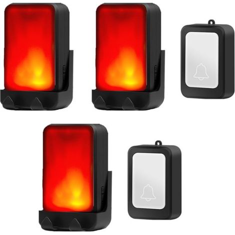 Kabellose Türklingel Türklingel-Set 2 Sender und 3 Empfänger 7 helle Lichtfarben und 8 Lautstärkestufen Geeignet für Zuhause Büro Senioren und Schwarz (1/5)