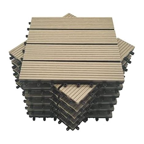 11 Pcs 1 Sqm WPC Interlocking Decking Tiles Garden, Patio, Balcony, Lawn Wood Plastic Composite Deck Flooring Tiles (Grey) (1/5)