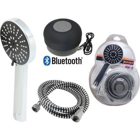Kit da bagno doccietta regolabile con tubo cromato e cassa bluetooth impermeabile per musica Brixo Doccia Music Cromo