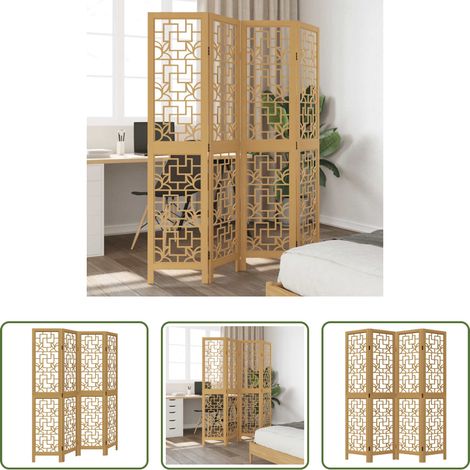 Wohnzimmer - 4-tlg. Raumteiler Braun Massivholz Paulownia (1/5)