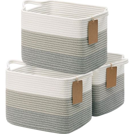 3er Set Aufbewahrungskörbe geflochten 33x25x23cm Grau mit Griffen (1/5)