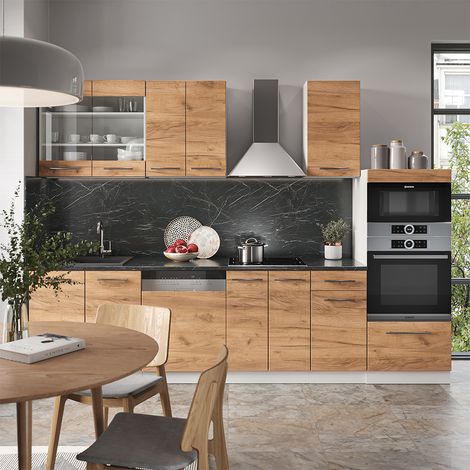 Cucina componibile Fame-Line, Rovere dorato/bianco, 300 cm con armadio alto, PL Antracite, Vicco (1/5)