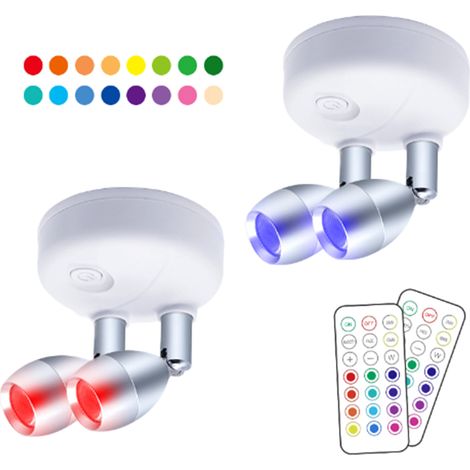 RGB-LED-Unterbauleuchten mit zwei Leuchtenköpfen, 13 Farben, einstellbare Helligkeit, Timer, 2 Stück (weiß) (1/5)