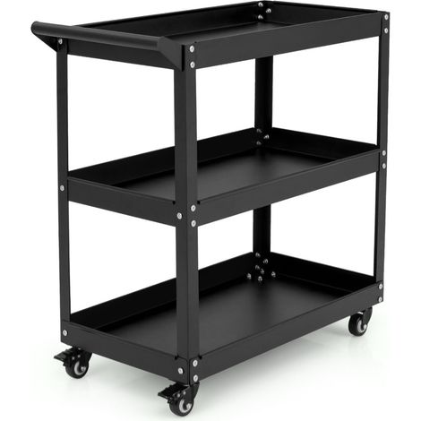 Carro de herramientas con ruedas 73 x 36 x 75 cm capacidad 120 kg 3 estantes práctico metal negro 200017418