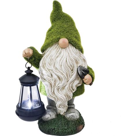 1 Statuette de jardin, nain humoristique en résine, lampe solaire imperméable, décoration extérieure pour allée et pelouse (1/5)