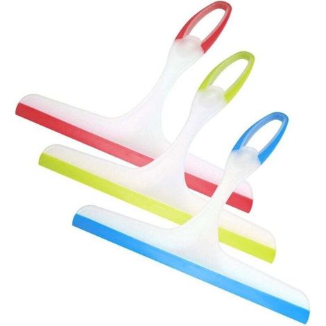 3 Raclette de Douche, Raclette Salle de Bain et Douche, Raclette Vitre Miroir Douche Plastique, Raclettes Nettoyeur de Vitres pour Miroir, Salle de Bains, Fenêtre, Sol, Verre - Bleu, Vert, Rouge (1/4)