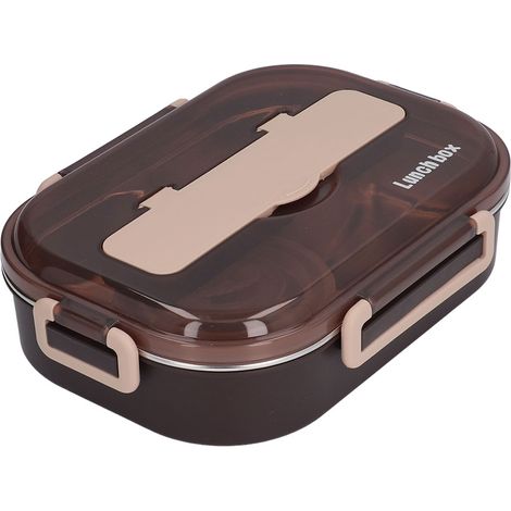 Boîte à bento étanche pour adulte et enfant, séparée en 4 compartiments, acier inoxydable 316, boîte repas isotherme noire avec bol à soupe, profonde et hermétique, pour bureau, cantine ou école. (1/5)