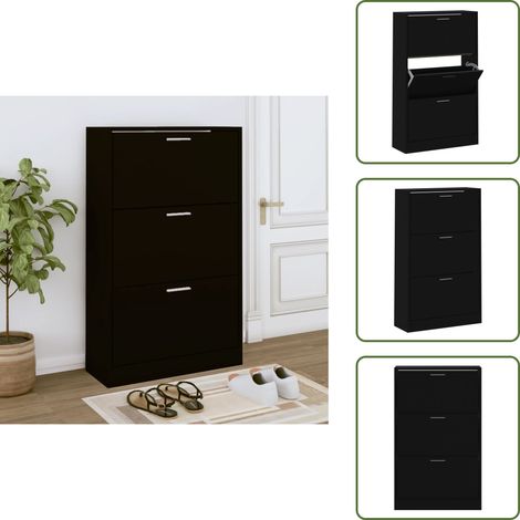 Schuhschrank Schwarz 63x24x103 cm Holzwerkstoff - Schuhschrank - Schrank - Garderobe - Aufbewahrung - Organisation (1/5)
