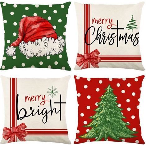 Christmas Joy Cushion Cover - 45x45cm - 100% Linen Cotton - Hidden Zipper - Home Decor (1/4)