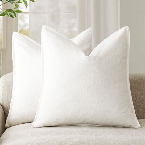 Lot de 2 housses de coussin décoratives douces style bohème, style ferme, neutre, pour chaise, canapé, chambre à coucher, salon, décoration d'intérieur, 45,7 x 45,7 cm, blanc crème (1/5)