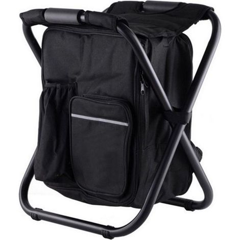 Sac à dos glacière chaise pliante légère grande capacité tabouret de camping pour voyage plage randonnée pique-nique Noir (1/5)