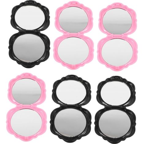 6pièces Miroir Portable Forme De Rose Miroir Pliable pour Et Femmes pour Maquillage De Compact Et Élégant Noirs Roses