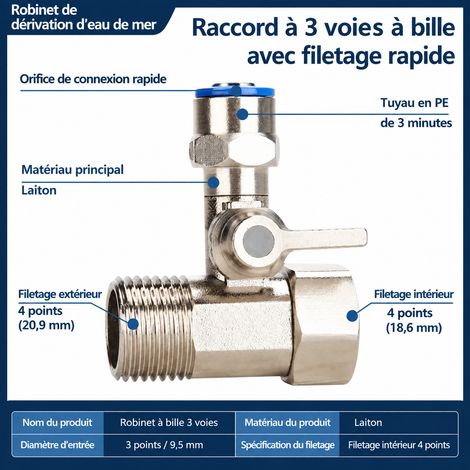 Vanne d'alimentation en T monobloc en laiton électroplaqué raccord rapide 3/8 pouce 3 réf 2043 6 × 6 × 7 cm 80 g – Livraison gratuite