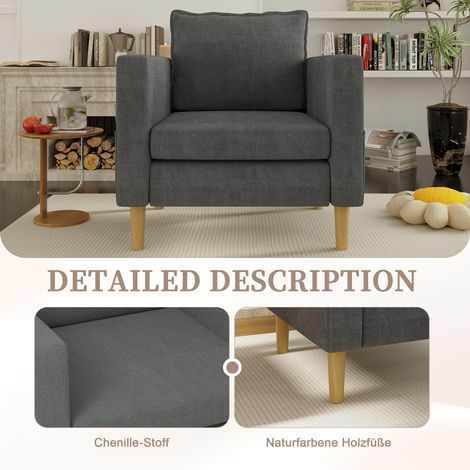 Fauteuil loisirs monoplace avec sac de rangement et coussin confortable,style nordique idéal pour coin lecture-Mi. (1/5)