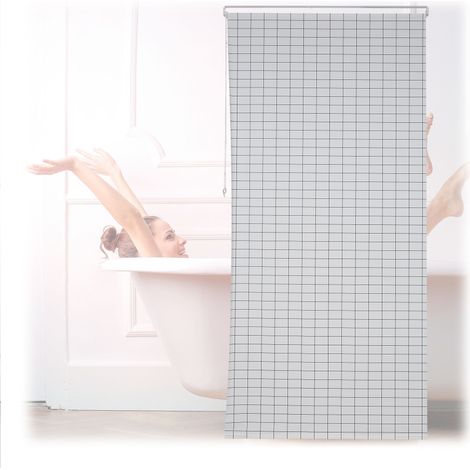 Relaxdays Shower Roller Blind, Semi-Transparent Bathroom Curtain, Bathtub, Ceiling-Mount, Water-Repellent, White/Black