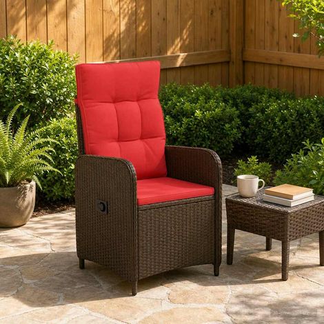 Teenpull – Verstellbarer Gartenstuhl Braun und Rot Poly-Rattan (1/5)