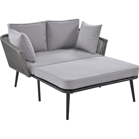 Salon de jardin avec 2 coussins et 2 matelas, chaise longue d'extérieur gris avec structure en acier galvanisé (1/5)