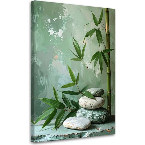 Tableau déco Pierres zen spa feuilles de bambou vertes 60x90 (1/4)