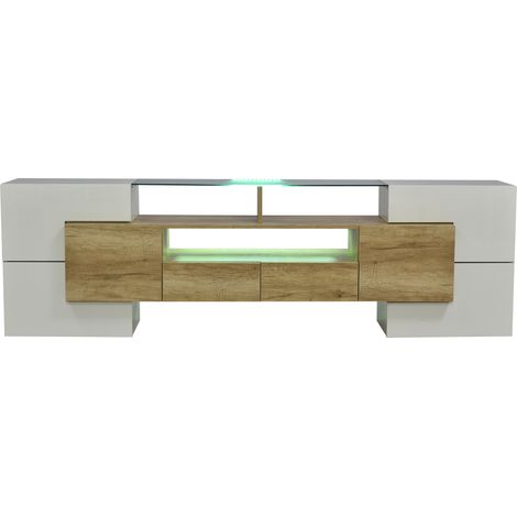 ELVMI Mobile TV con 6 Ante, 2 Cassetti e 3 Vani con LED per Soggiorno in MDF 200×35×60 cm Naturale (1/5)
