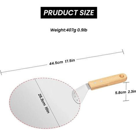 Pelle à pizza en aluminium de qualité supérieure avec manche en bois de 22 cm 25,5 x 25,5 cm / 10 pouces Pizza pour la cuisson de la pizza à la main Pelle en aluminium Raffiné Four à pizza Acce (1/3)