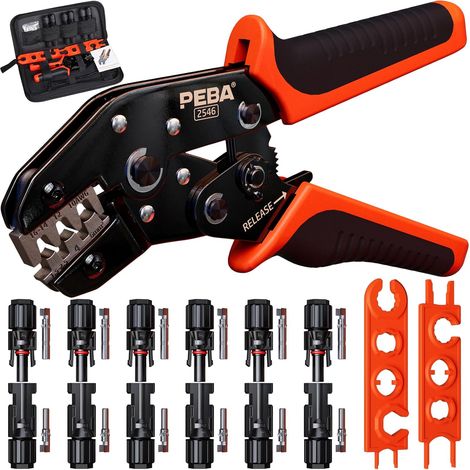 Pince à Sertir Solaire pour câble PV de 1,5-2,5/4/6 mm² Connecteurs Panneau Solaire, avec 6 paires Solaire Connecteurs, Outils de Sertissage Connecteurs Solaires - Solar PV Crimp Tool Kit (1/5)