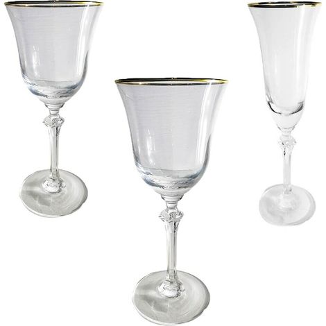 Set 6 calice da fluite acqua vino filo oro Bicchieri con piede lungo per prosecco cocktail liquore in cristallo idea regalo - decoro: Calice fluite