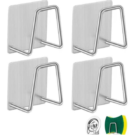 Soporte para esponjas de acero inoxidable, paquete de 4, soporte para esponjas de fregadero de cocina, soporte autoadhesivo para esponjas, cepillos, paños de cocina