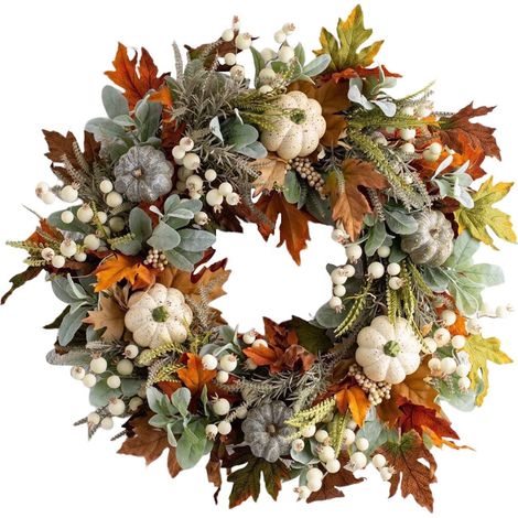 Couronne Artificielle Citrouille - Décoration Automne Porte d'Entrée - Style Ferme Rustique - Pour Portes, Fenêtres, Cheminées - 1 Pièce