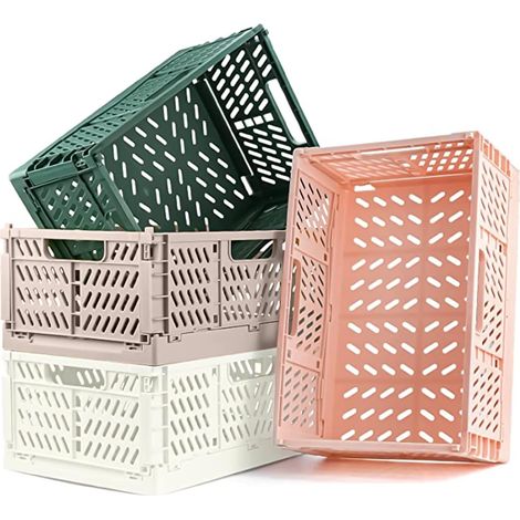 Lot de 4 caisses pliantes en plastique solide - Panier de rangement pliable et empilable - Pour le rangement de la cuisine, la chambre à coucher, le bureau, l'étude, le jardin (30,5 x 20 x 12 (1/5)