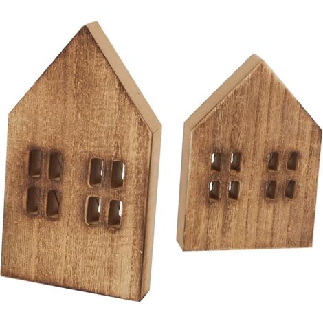 2pièces Maisonnette Décorative Bois pour Décoration De Maison Miniature Décoration De Noël Et Intérieur Lot de Mini-Maisons (1/5)