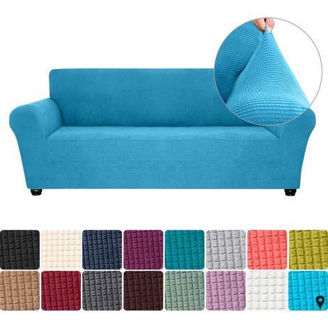 Housse de canapé élastique en spandex, antidérapante, douce, lavable, pour canapés 3 places, convient aux salons, chambres d'enfants et aux animaux de compagnie (bleu ciel) (1/5)