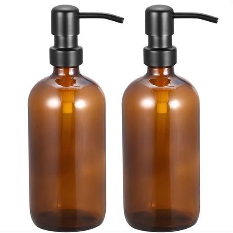 Distributeur De Savon - Verre Ambré - Pompe Acier Inoxydable - 500 ml - Salle De Bain Cuisine - 2 Pièces