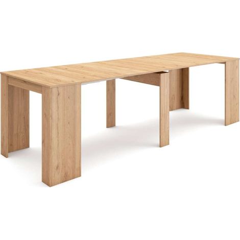 Mesa extensible Adamuz de 90x58x77 cm con mecanismo telescópico, para 12 comensales, color roble (1/4)