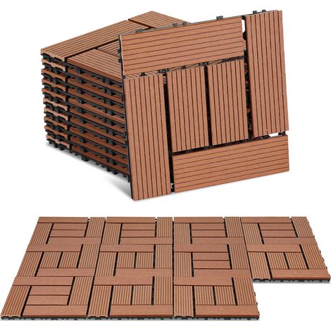 Wolketon Dalle de terrasse Tuiles Extérieures de Terrasse WPC, 30x30 cm, Résistant aux Intempéries, Système Plug-In, marron 11 pcs